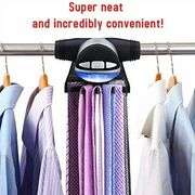 Motorized Tie Rack Closet Organizer with LED Lights Includes J Hooks for Wired Shelving Stores Up to 72 Ties & 8 Belts Operates with Batteries