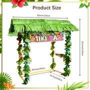 Auihiay 124PCS Tiki Bar Hut Kit, Portable Outdoor Tiki Bar Decor with Grass Table Skirt, Tablecloth, Flower Garland, and LED Lights for Hawaiian Luau
