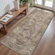 GENIMO 2x5 Washable Runner Rugs for Hallway, Boho Kitchen Rugs Non Slip Indoor Low Pile Lightweight Thin Carpet for Entryway, Bathroom, Laundry Room,