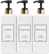 HARRA HOME Modern Gold Design Pump Bottle Set 27 oz Refillable Shampoo and Conditioner Dispenser Empty Shower Plastic Bottles with Pump for Bathroom L