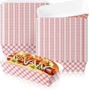 Yeaqee 100 Pcs 7" Paper Hot Dog Trays Red White Pattern Disposable Paper Food Nacho Boats Hot Dog Holders Hot Dog Plates Disposable Serving Trays for