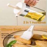 Olive Oil Dispenser Bottle with Brush- 2 in 1 Oil Dispenser & Silicone Brush for Kitchen Cooking Vinegar Sauce BBQ Salad Grill Frying- 200ml/7oz, Whit