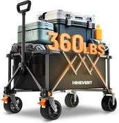 Hikevent Collapsible Wagon Cart, 360Lbs Heavy Duty Foldable Beach Wagon with Wider Wheels, Utility Grocery Shopping Cart for Garden, Camping, Sports,