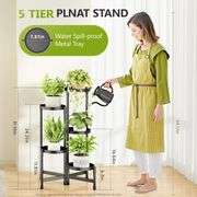 Cawukege 5 Tier Metal Plant Stand Indoor, Rotatable Corner Plant Shelf Outdoor, Tiered Flower Pot Display Stand, Black Multiple Plants Holder for Pati