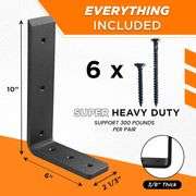 BATODA 10 Countertop Support Brackets (2 pcs) for Granite - Heavy Duty L Shelf Bracket - Wall Mounted Support for DIY Open Shelving Blind Shelf Suppor