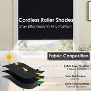 TOVALOR Cordless 100% Blackout Roller Shades for Windows,Pull Down Shades with Spring System,Thermal Insulated Fabric Room Darkening Window Door Blind