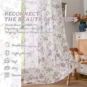 Floral Sheer Curtains 84 Inch Length 2 Panels, Vintage Farmhouse Light Filtering Privacy Semi-Sheer Linen Lavender Curtains for Bedroom Living Room, R