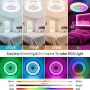 24" Bladeless Ceiling Fan with RGB Light Remote, Smart LED Ceiling Fans with Voice/App Control, Modern Low Profile Dimmable Light Ceiling Fan for Bedr