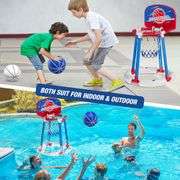 Pool Basketball Hoop Poolside with Backboard, Floating Pool Toys with 4 Basketballs/4 Water Balloons/Pump, Swimming Pool Games for Kids & Adults Indoo