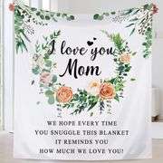 Gifts for Mom, Mothers Gifts Blanket from Daughter, Mom Birthday Gifts from Daughter, 60" X 50" Blue Soft Flower Wreath Blanket for Mom, I Love You Mo