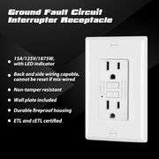 5 Pack - ELECTECK 15 Amp Non-Tamper Resistant GFCI Outlets, Decor GFI Receptacles with LED Indicator, Ground Fault Circuit Interrupter, Wallplate Incl