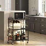 TUTOTAK Bar Cart - Serving Cart for Home - Microwave Cart, Drink Cart, Mobile Kitchen Shelf with Wine Rack and Glass Holder, Rolling Beverage Cart BC0