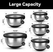 KITEISCAT Stainless Steel Mixing Bowls with Lids Set of 5 Large Nesting Metal Bowls for Kitchen, Baking, Cooking, Food Prep & Storage, Non-Slip Base,