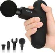 Mini Massage Gun, Powerful Fascial Gun Portable Deep Tissue Percussion Muscle Back Head Massager for Pain Relief with 4 Massage Heads High-Intensity V