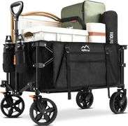 Wagon Cart Heavy Duty Foldable, Collapsible Folding Wagon with Compact Folding Design, Utility Grocery Wagon with Side Pocket and Brakes for Shopping,