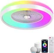 24" Bladeless Ceiling Fan with RGB Light Remote, Smart LED Ceiling Fans with Voice/App Control, Modern Low Profile Dimmable Light Ceiling Fan for Bedr