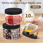 ZISDHNEO 50 Pcs 10 Oz Plastic Jars with Lids Containers Storage Airtight Wide Mouth Food Jar Clear Cylinder Container for Grocery Kitchen Dry Food But