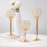 Kehail Elegant Crystal Candle Set of 6- Gold Tealight Holders, Votive Candelabras & Bowl Centerpiece Bulk for Dining Table, Wedding Decor