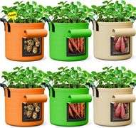 10 Gallon Potato Grow Bags - 6 Pack 350g Heavy Duty Thick Aeration Nonwoven Fabric Pots with Handles, Potatoes Grow Bags 10 Gal with Flap, Garden Bags