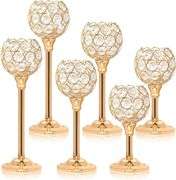 Kehail Elegant Crystal Candle Set of 6- Gold Tealight Holders, Votive Candelabras & Bowl Centerpiece Bulk for Dining Table, Wedding Decor