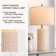 PoKat 23" Pink Ceramic Table Lamps Set of 2, Modern Bedroom Lamps for Girls Room, Bedside Lamps for Night Stands, Cute Lamps for Living Room Decor, Ni