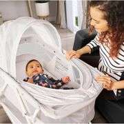 Dream On Me Karley Bassinet in Cool Grey, Lightweight Portable Baby Bassinet, Quick Fold and Easy to Carry , Adjustable Double Canopy, Indoor and Outd