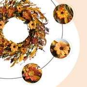 CIR OASES Fall Front Door Wreath,18 Artificial Floral Wreath with Colorful Daisies and Fall Orange Wreath for Front Door Wall Window and Thanksgiving