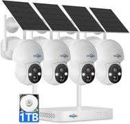 Hiseeu Solar Camera Wireless Outdoor, Home Security Camera System, 2.4G & 5G WiFi, Solar-Powered 4MP 4 Cam-Kit, Color Night Vision, 360 View, Pan & Ti