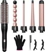 Lopeie 5 in 1 Curling Iron,Curling Wand Set with Curling Brush and 4 Interchangeable Ceramic Curling Wand(0.5 -1.25 ),Instant Heat Up,Include Heat Pro