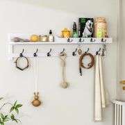 AMBIRD 35 inch Coat Rack Wall Mount, Extra Long Coat Hooks Wall Mount, Entryway Shelf with 7 Dual Coat Hooks 4 Key Hooks Mail Organizer, Wooden Wall C