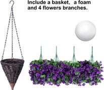 Hanging Artificial Flowers Basket, Fake Hanging Plant, Silk Orchid Flowers, Faux Flower Arrangement for Outdoor Garden Yard Pouch Patio Indoor Home De