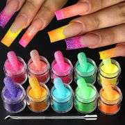 Lot of 67 packs of 10 color Bottle Shimmer Sugar Glitter Powder for Nails,Colorful Candy Coat Effect Iridescent Nail Dipping Powder Pigment, Fluoresce