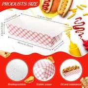 Yeaqee 100 Pcs 7" Paper Hot Dog Trays Red White Pattern Disposable Paper Food Nacho Boats Hot Dog Holders Hot Dog Plates Disposable Serving Trays for