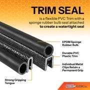 Trim-Lok Trim Seal with Top Bulb Fits 3/16 Edge, 3/8 Bulb Seal Diameter, 100 Length PVC Plastic Trim with EPDM Rubber Seal, Easy to Install for Cars,