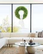 Petalyn Artificial Green Leaves Wreath for Front Door,24 inch Boxwood Wreath with Sash for Spring, Summer, Front Door, Farmhous,Window,Hanging Wall, A