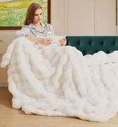 ORINOVA Light Beige Fuzzy Faux Fur Throw Blanket for Couch Bedroom Living Room Furry Soft Fluffy Bed 60x80 Thick Warm Blanket for Winter Home Gifts 86