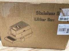 Fully Enclosed XXL Stainless Steel Litter Box with Lid, 8 Deep Pan, Large Stainless Steel Cat Litter Box for Big Cat with Scoop, Step Board, Mat, Brus
