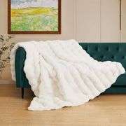 ORINOVA Light Beige Fuzzy Faux Fur Throw Blanket for Couch Bedroom Living Room Furry Soft Fluffy Bed 60x80 Thick Warm Blanket for Winter Home Gifts 86