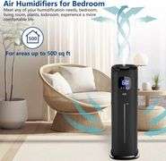9L/2.5Gal Humidifier for Large Room Bedroom, KZF Ultrasonic Cool Mist Humidifier with Humidistat, 360 Nozzle, Last 72 Hours Suitable for Baby Home Ind