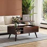 WLIVE Lift Top Coffee Table for Living Room,Small Coffee Table with Storage,Hidden Compartment and Adjustable Shelf,Mid Century Modern, Wood,Cherry,Es