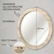 Round Wall Mirror Circular Mirror for Bathroom,20 Inch Mirror Wood Frame Make up Mirror for Living Room, Bedroom, Dorm, Entryway and More