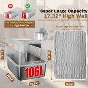 Fully Enclosed XXL Stainless Steel Litter Box with Lid, 8 Deep Pan, Large Stainless Steel Cat Litter Box for Big Cat with Scoop, Step Board, Mat, Brus