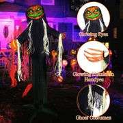 JETEHO Animated Halloween Decorations Outdoor, Life-Size Animatronic Pumpkin Man Halloween Decoration, Halloween Evil Prop with Spooky Sound & Touch A