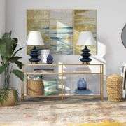 Sivil 64 in. Brass Finish Rectangle Tempered Glass Console Table