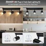 BoostArea LED Track Lighting Ceiling Fixtures, Black 3-Light Plug in Track Lights for Kitchen, 3 Way Ceiling Spotlight, 15 FT Cord,Flexibly Rotatable