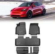 TPE Automotive Floor Mats Custom for 2020-2025 Tesla Model Y 7 Seater, All Weather Cover Protection Waterproof Black Floor Liner Front & Rear Row Full