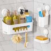 LEVERLOC Shower Caddy Suction Cup Set Shower Shelf