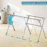 JAUREE 2.4 Meters Clothes Drying Rack, Drying Rack Clothing Folding Indoor Outdoor, Heavy Duty Stainless Steel Laundry Rack, Foldable Portable Large C
