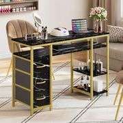 DWVO Nail Desk, Manicure Table, Marbling Texture Manicure Station with 3 Drawers, Acetone Resistant Nail Tech Desk for Beauty Salon Spa (white )