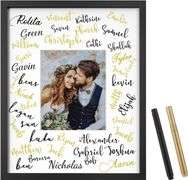 ONE WALL Tempered Glass 16x20 Signature Picture Frame with White Mat Display 8x10 Photo for Wedding, Celebrations and Graduation, Black Wood Frame for